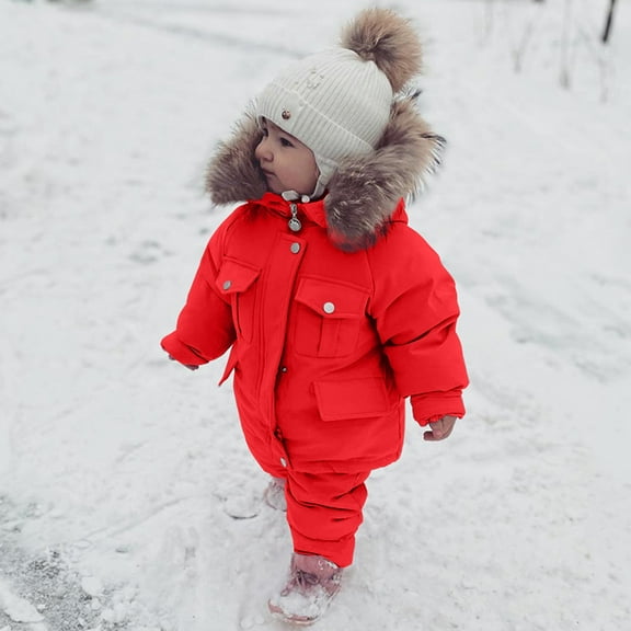 Aayomet Coats For Kids Girls Child Kids Winter Warm Jacket Coat Hooded Windproof Outwear Coat Overcoat,Red 12-18 Months