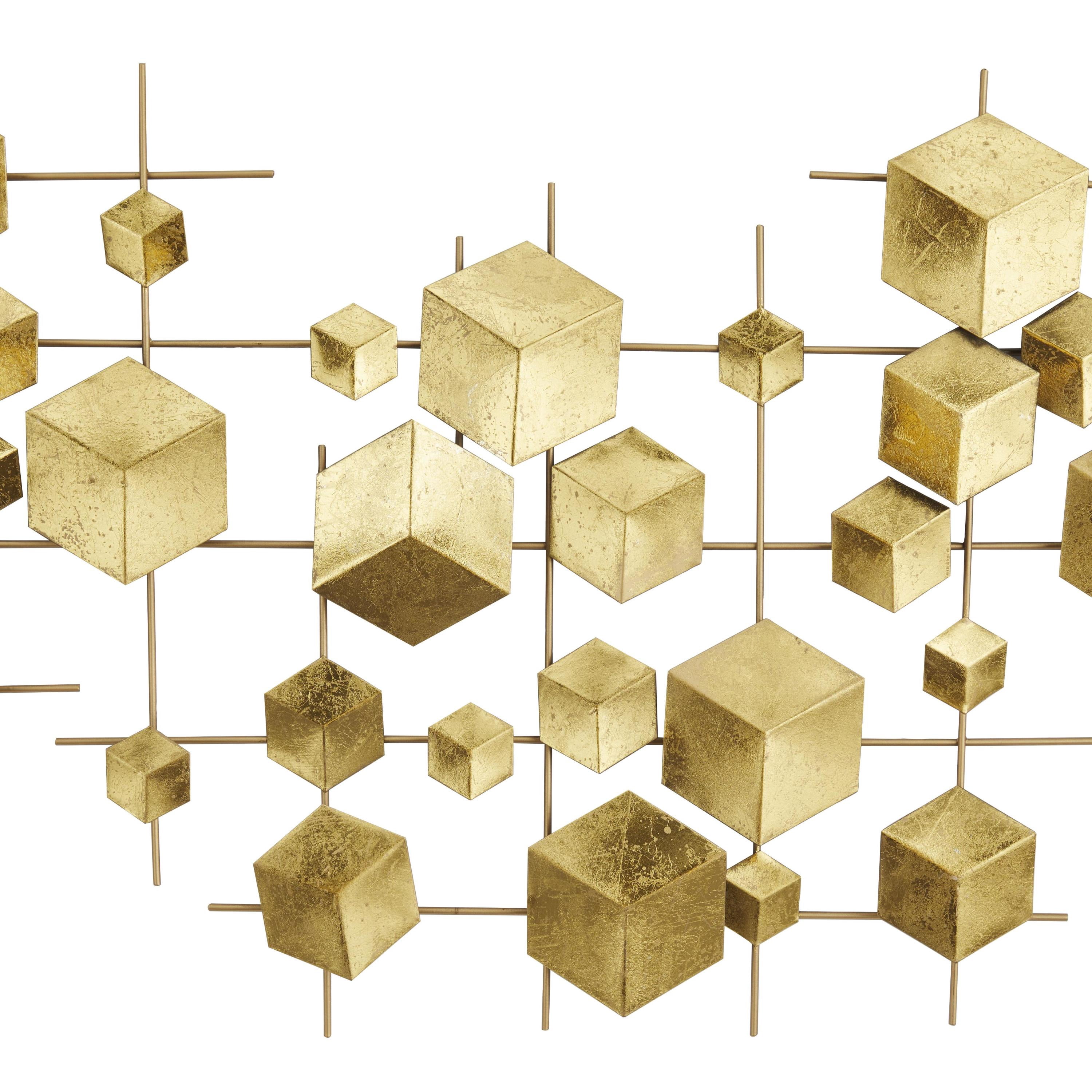 CosmoLiving by Cosmopolitan Gold Metal 3D Cube Relief Geometric Wall Decor