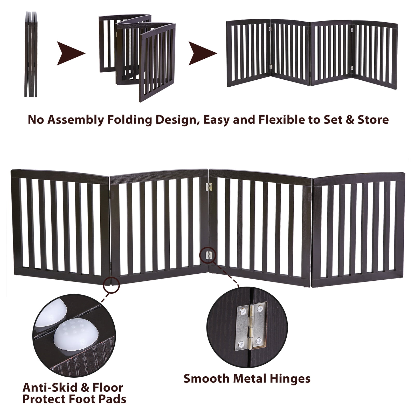 ZYPPP 4 Panels Dog Gate Pet Fence Safety Barrier Freestanding Doorway Coffee Colour