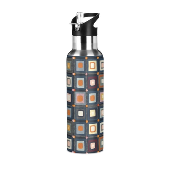Yayeee 20oz Insulated Water Bottle Double Wall Stainless Steel with Flip Straw Lid, Square Harmony