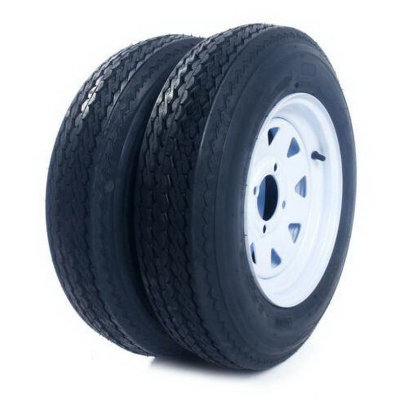 LoadStar 5-hole 12 x4 Red & Blue Pin Stripe White Spoke Trailer Wheel and Tire 5.30-12 6PLY