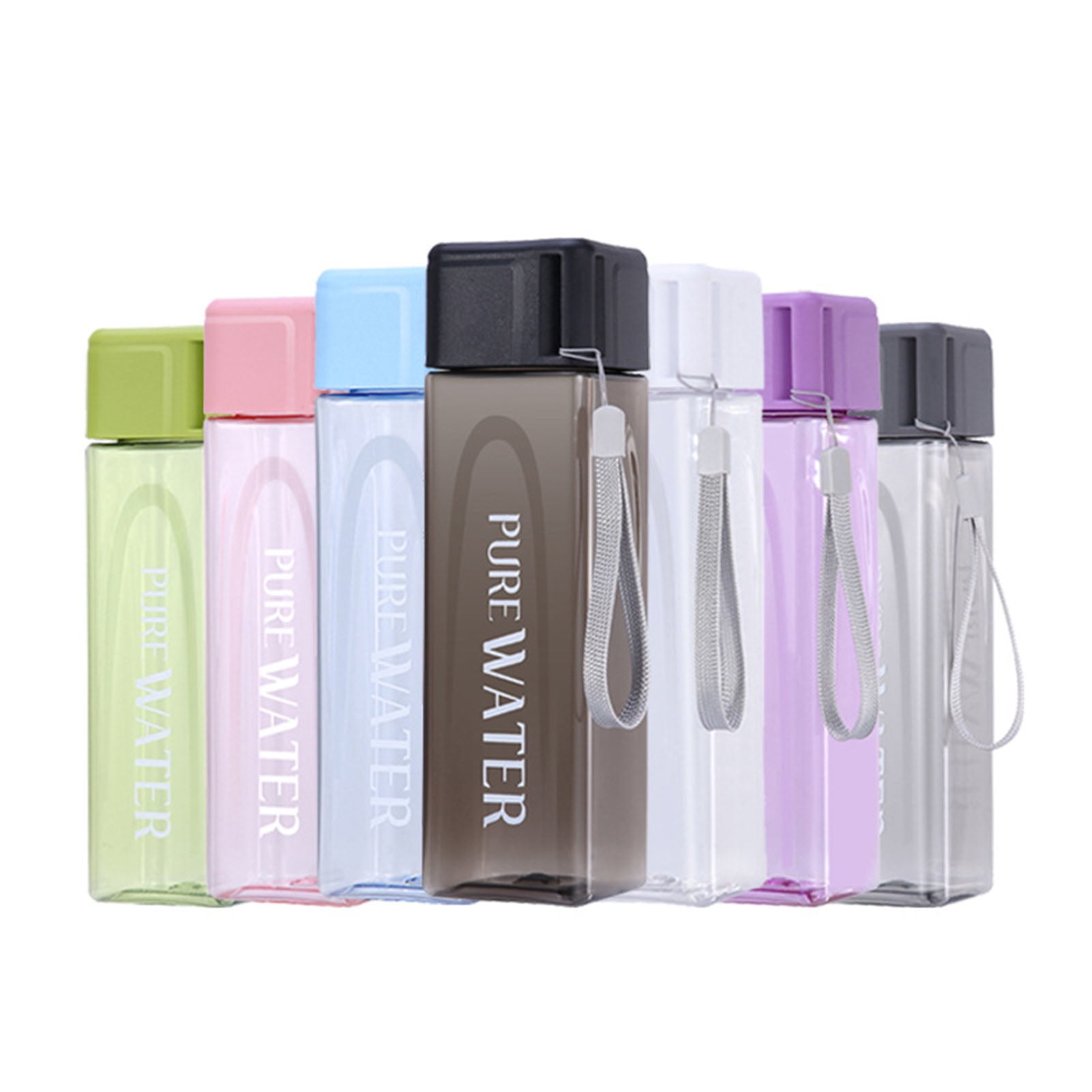 500ml Square Transparent Water Bottle Portable Leakproof With Rope Sports Bottle 