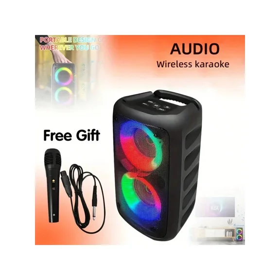 Wireless Speaker With Subwoofer, Large Boombox Speaker, Stereo Speaker, Subwoofer, Outdoor Wireless Speaker, Party Disco Light, TWS, TF, AUX, MIC