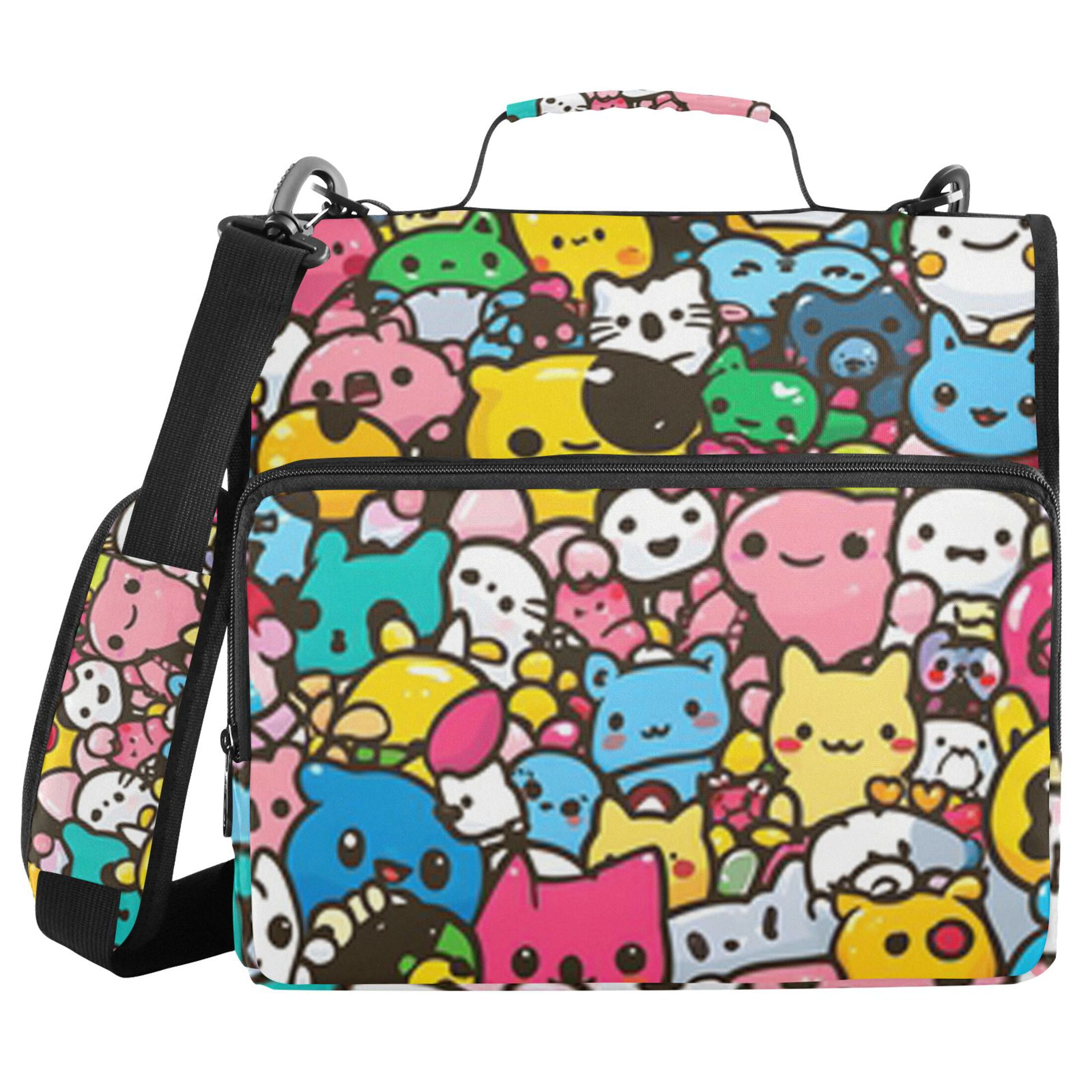 Zipper Binder Cute Cartoon Characters 1.5 Inch Binder Folder Bag with Shoulder Strap and Handle