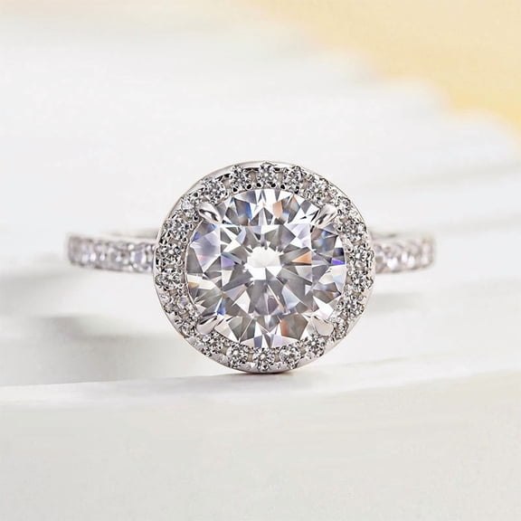 Veda Jewel 1.6 Ct Round Brilliant Cut Lab-Created Diamond Ring - 14K White Gold Plated Halo Setting - Engagement Ring with Prong Design - Ideal for Proposals & Weddings