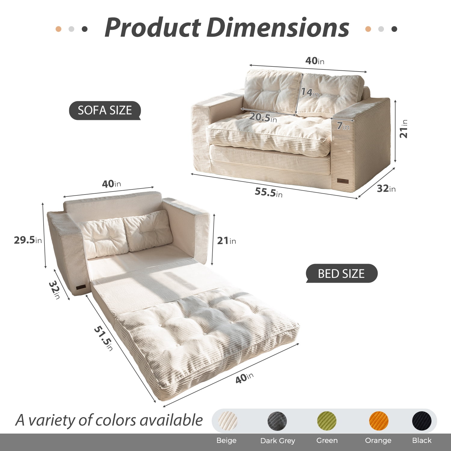 GOODONE Convertible Sofa Bed,Pull Out Couch Beds Loveseat Sleeper,2 in 1 Folding Couch Bed with Pillows for Living Room Bedroom,Beige