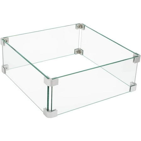 SUNBURY Glass Wind Guard Fence, 14 x 14 Inch Square Fire Table Accessory Shield