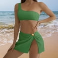 thumbnail image 4 of Pink Season 3Pcs/Set Backless Lines Texture Bikini Skirt Set One Shoulder Bra High Waist Briefs Skirt Set Beachwear, 4 of 8
