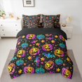 thumbnail image 2 of Manfei Colorful Neon Pumpkin Lantern 7 Pieces Bedding Comforter Set,Happy Halloween Full Bedding Set,Stars Print Fitted Sheet Flat Sheet For Teens,Ultra Soft Home Decor Reversible, 2 of 8