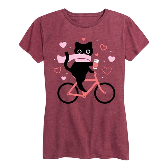 Instant Message - Cat on Bike Hearts - Women's Short Sleeve Graphic T-shirt