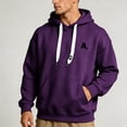thumbnail image 2 of Men's Vintage Graphic Letter Hoodies Long Sleeve thermal Drawstring Hooded Sweatshirts Spring Fall Oversized Pullovers with Kangaroo Pocket Size 4XL Purple, 2 of 7