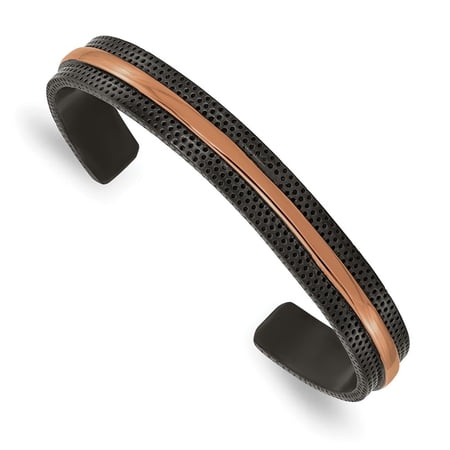 Auriga Fine Jewelry Stainless Steel Textured Black and Brown IP-plated 10mm Cuff Bangle Auriga Fine Jewelry Stainless Steel Textured Black and Brown IP-plated 10mm Cuff Bangle