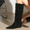 thumbnail image 2 of High Heels Boots for Women Faux Suede 4cm internal lift Pleated Knee-high Fashion Long Tall Boots, 2 of 7