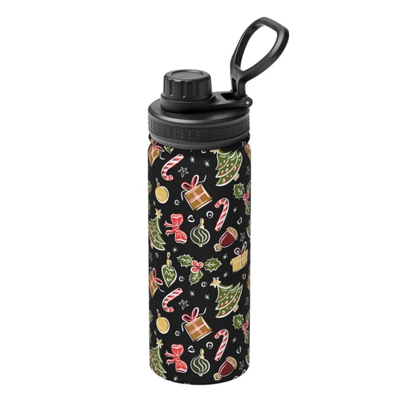 Fuzoiu Christmas Tree Decoration Print 18oz Sports Insulated Kettle,Stainless Steel Vacuum Water Bottle, Leakproof Sport Flask