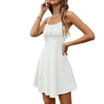 thumbnail image 3 of Robe Corset à Bretelles Spaghetti pour Femme, Plissée, Ligne A, Ajustée et Évasée, Mini Robe, Blanc, TG, 3 of 8