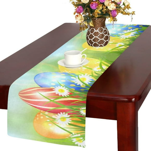 MYPOP Happy Easter Colorful Eggs Kitchen Dining Table Runner 14x72 Inches For Dinner Parties, Events, Decor