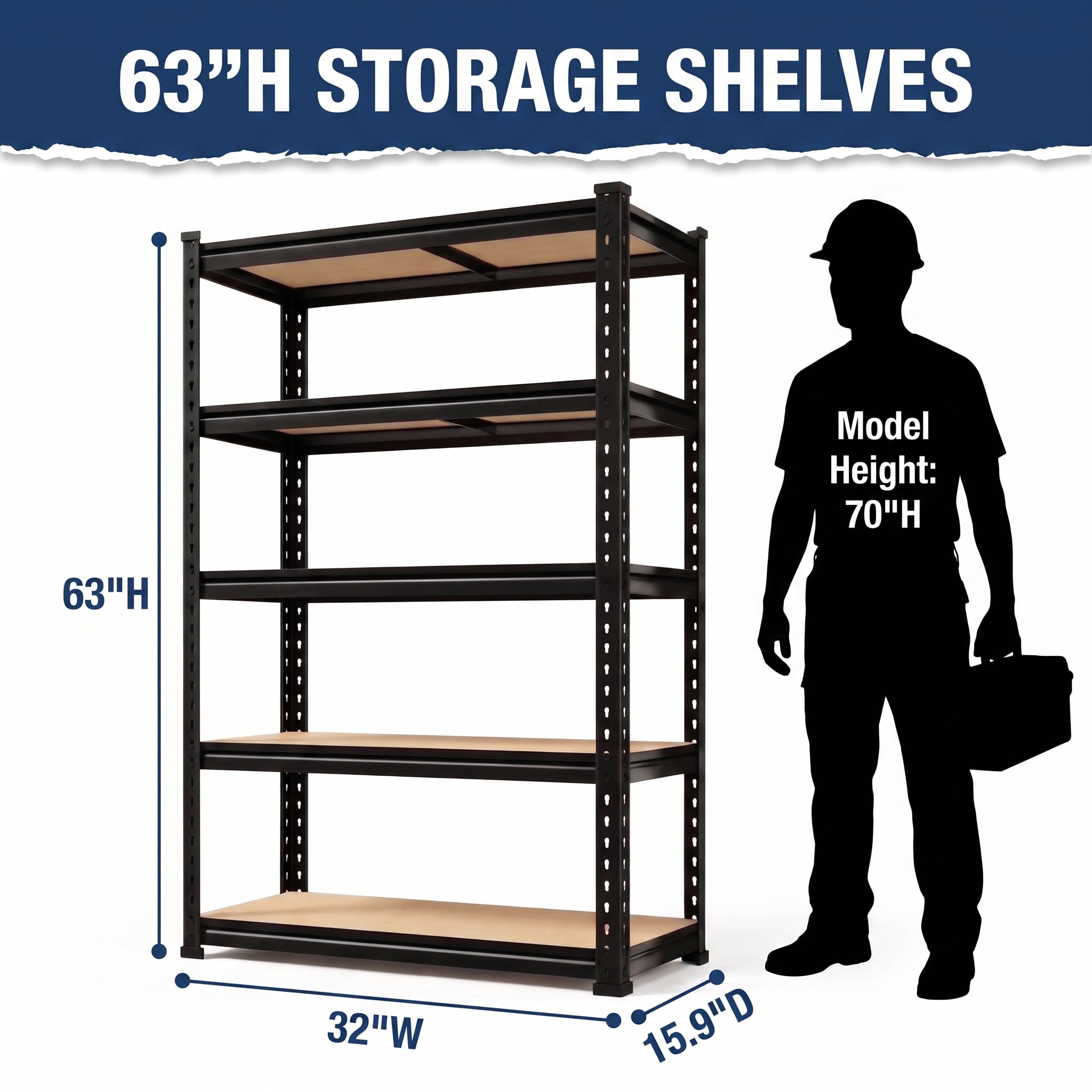 TrumanPick Garage Shelving Unit 5 Tier Adjustable Storage Shelves Metal Shelf Rack for Basement Pantry Kitchen, 32"W x 15.9"D x 63"H