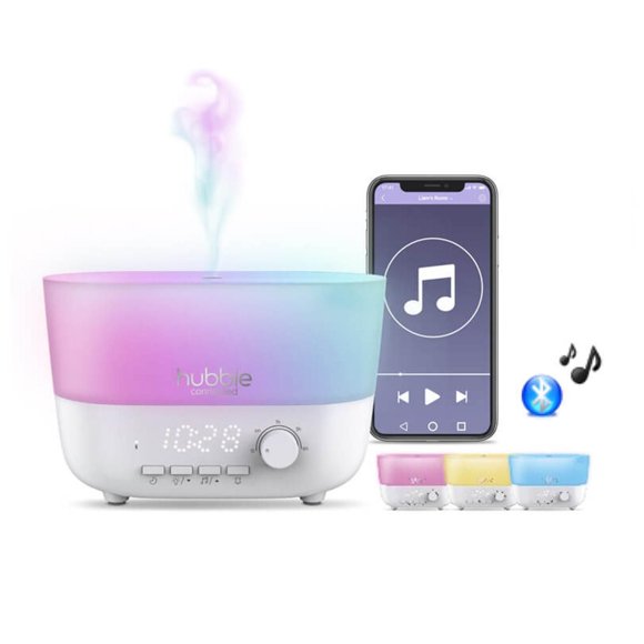 Hubble Humidificateur Mist - Humidificateur 5-en-1 avec Diffuseur d'Arômes, Haut-Parleur Bluetooth, Veilleuse, Horloge Numérique - Maintient la Santé du Bébé en Prévenant la Sécheresse - Stimule avec