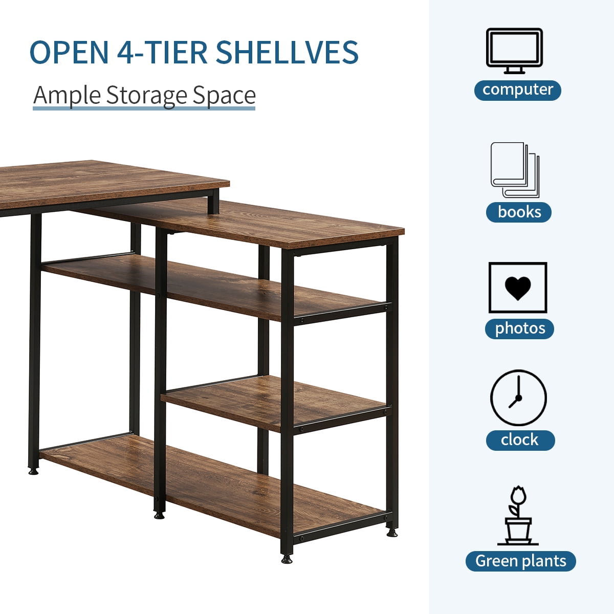 Modern Writing Desk with Bookshelves, Laptop Table Workstation, L-Shaped Computer Desk, Brown Modern Writing Desk with Bookshelves, Laptop Table Workstation, L-Shaped Computer Desk, Brown