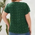 thumbnail image 4 of Camiseta de talla grande para mujer, cuello en V, Jacquard, punto, manga con volantes, informal, holgado, jersey de verano, Top verde 4XL, 4 of 6