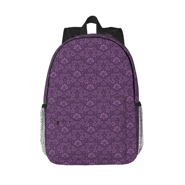 Lukts Retro Florals Purple Pattern 15 Inch Student Backpack, Waterproof Laptop Backpack with Adjustable Shoulder Straps, Lightweight Travel, Campus Backpack, Unisex