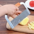 thumbnail image 2 of Juego de 2 cuchillos para cortar patatas, cortador ondulado de patatas fritas con hoja de acero inoxidable y mango de madera plateado para verduras, frutas y gofres, 2 of 4