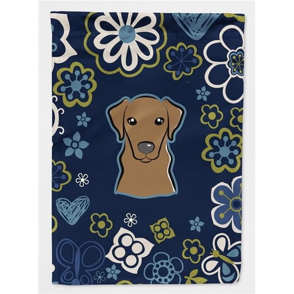 Blue Flowers Chocolate Labrador Flag Garden Size BB5085GF
