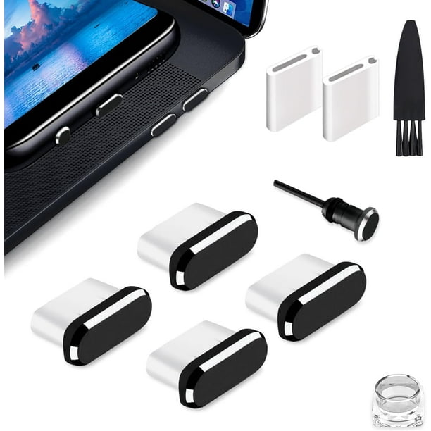 Set de tapones antipolvo TOCOL USB C tipo C con cepillo de limpieza, color negro