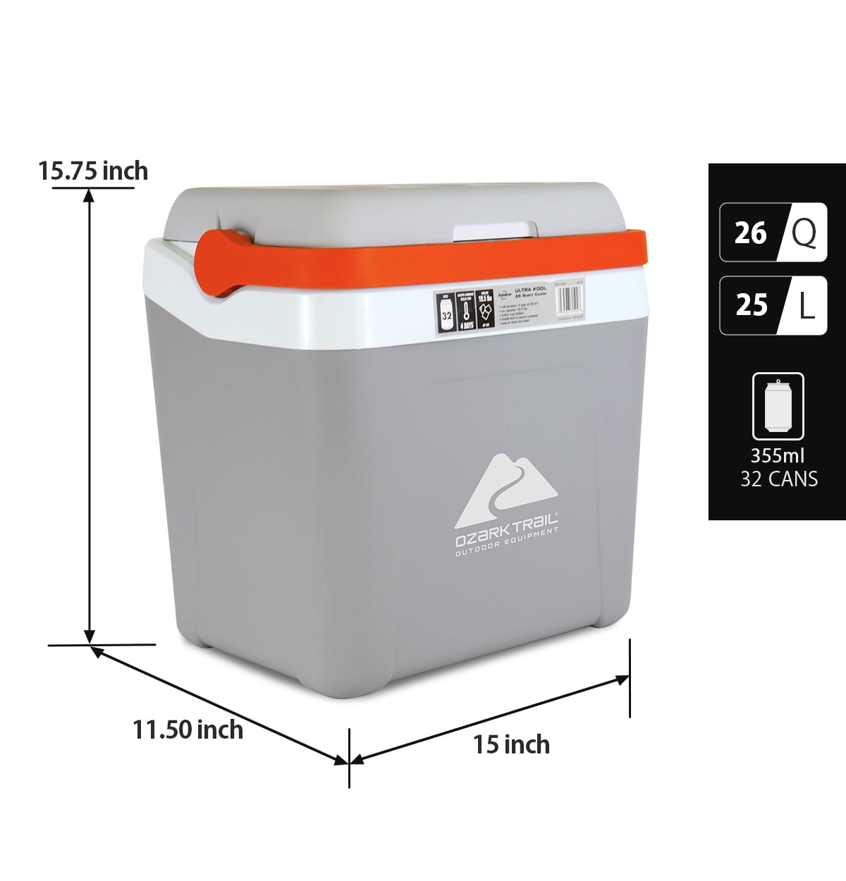 Buy Ozark Trail 26 qt. Hard sided Cooler, Ice Chest Cooler, Grey and