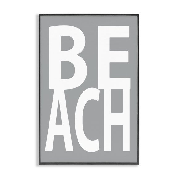 Stupell Industries Beach Word on Grey Typography Painting Black Framed Art Print Wall Art, 20 x 30
