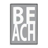 Stupell Industries Beach Word on Grey Typography Painting Black Framed Art Print Wall Art, 20 x 30