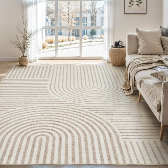 Boho Area Rug 5x7 Machine Washable Rugs for Living Room Non Slip Soft Carpet Geometric Jacquard Textured Carpet for Bedroom Dining Room Nursery Offic
