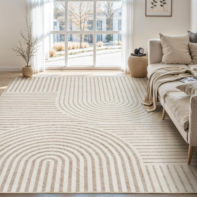 Boho Area Rug 5x7 Machine Washable Rugs for Living Room Non Slip Soft Carpet Geometric Jacquard Textured Carpet for Bedroom Dining Room Nursery Offic