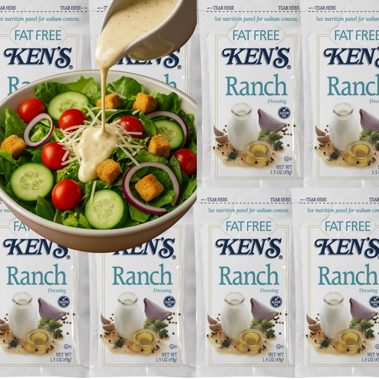 Kens Fat Free Ranch Dressing Packets, Salad Dressing To Go, Portion  Control, 1.5 oz Each (Pack of 8)