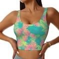 thumbnail image 3 of Goofa Colorful Palm Leaves Printed Sports Bras for Women, High Impact Running Bra Workout Crop Tank Tops Longline Sports Bra Push up-XX-Large, 3 of 9