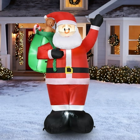 6FT Giant Christmas Santa Claus Inflatables Outdoor Decorations, Blow Up Santa with Gift Bag Built-in LED Lights Yard Decoration Dcor...