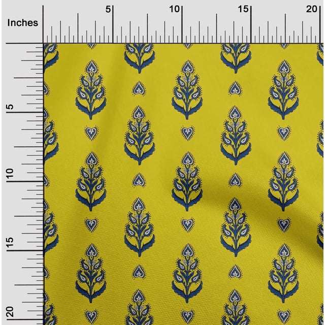 oneOone Polyester Lycra Fabric Leaves & Paisley Block Printed Fabric 1 Yard 56 Inch Wide
