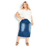 AVENUE Womens Plus Size Denim Midi Skirt High Rise Side Zip Closure Belt Loops