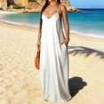 thumbnail image 2 of Plus Size Maxi Dresses for Women Boho Backless Solid Color Sleeveless V-Neck Suspender Dress Summer Beach Swing Long Maxi Outfits, 2 of 7