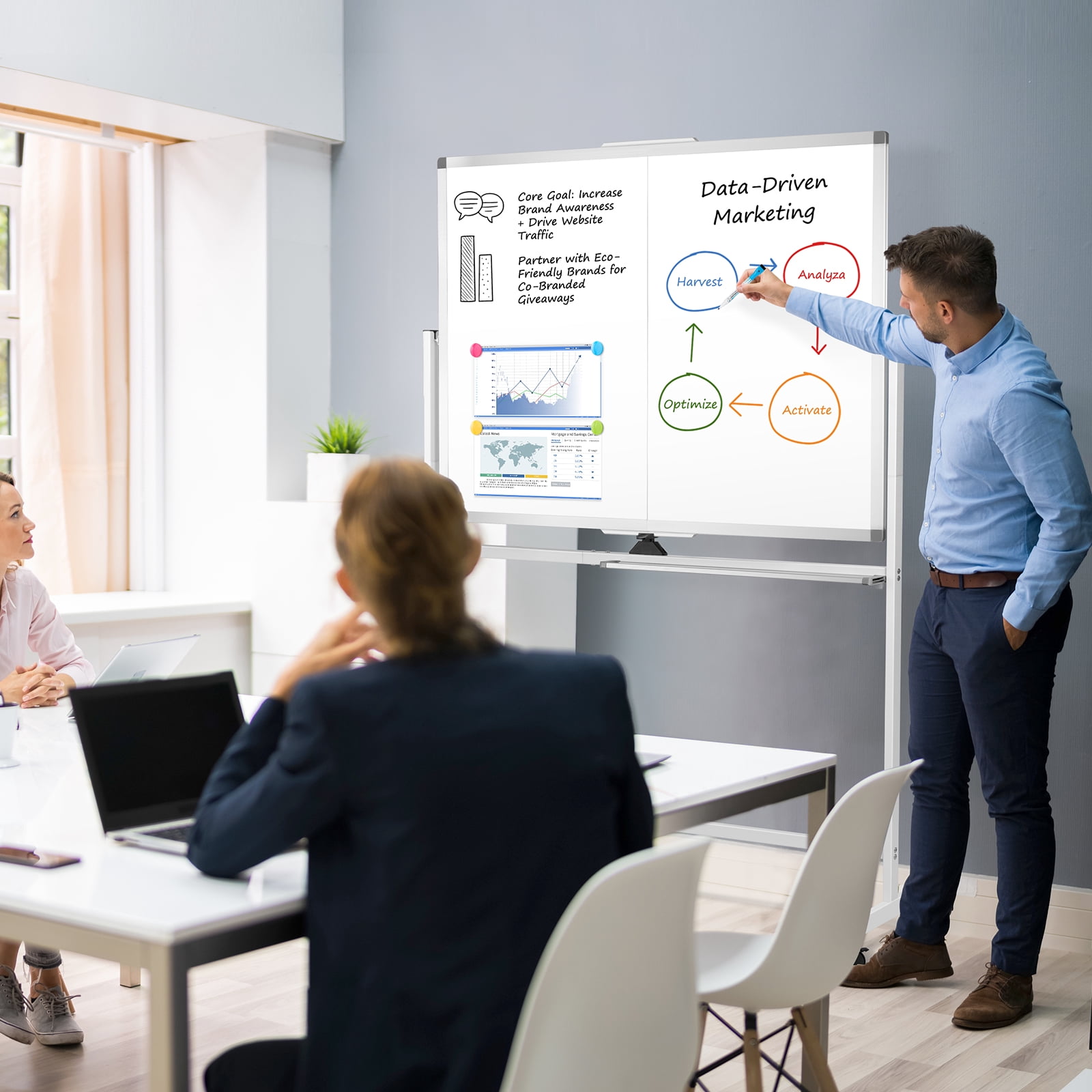 DOLLAR BOSS Rolling White Board Dry Erase Board Rolling 48"x36" Double Sided Large Standing Whiteboard Easel with Wheels Mobile White Board with Stand for Office, Classroom & Home, White