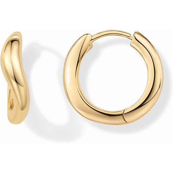 14K Gold Plated Sterling Silver Posts Wavy Huggie Hoops | Twisted Wave Hoop Earrings for Women