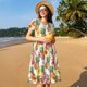 thumbnail image 4 of Balery Hawaiian Pineapples And Hibiscus Flowers Vestidos sueltos de manga corta para mujer, vestidos de verano 2025, vestidos casuales de corte A con vuelo., 4 of 6
