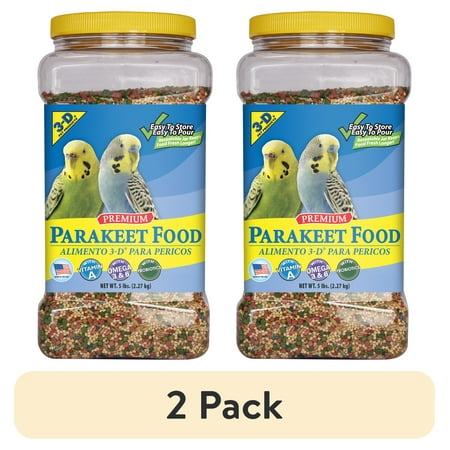 (2 pack) 3-D Pet Products Premium Parakeet Food, 5.0 lb. Stay Fresh Jar