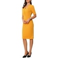 thumbnail image 4 of Vestido ajustado de mujer Inspire Chic con escote en V y mangas cortas, vestido midi bodycon amarillo para el trabajo, talla XS, 4 of 6