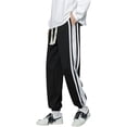thumbnail image 2 of Pantalones casuales para hombre Pantalones rectos con cordón Cintura elástica Joggers Rayas laterales Pantalones hasta el tobillo, 2 of 5
