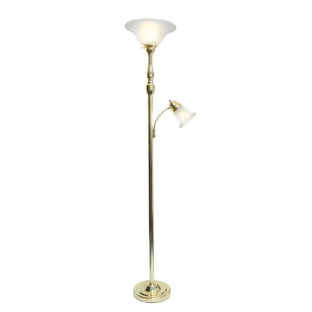 Elegant Designs 2 Light Mother Daughter Floor Lamp with White Marble Glass, Gold