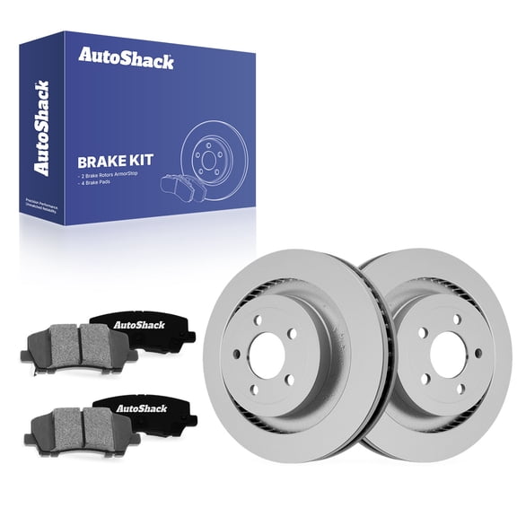 AutoShack Rear Vented Coated Brake Rotors   Ceramic Pads 6-PC Brake Kit Replacement for 2015-2017 Ford Mustang ArmorStop 12.99" (330 mm)