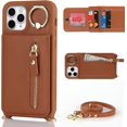 thumbnail image 4 of iPhone 11 Pro Max Case for Women with Card Holder,iPhone 11 Pro Max Phone Case Wallet with Strap,Crossbody Lanyard Cases with Credit Card Slots Kickstand with Ring Holder Stand Case,6.5",Brown, 4 of 13