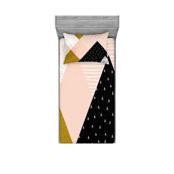 Ambesonne Geometric Fitted Sheet & Pillow Sham Set, Abstract Texture Art, Twinxl, Multicolor