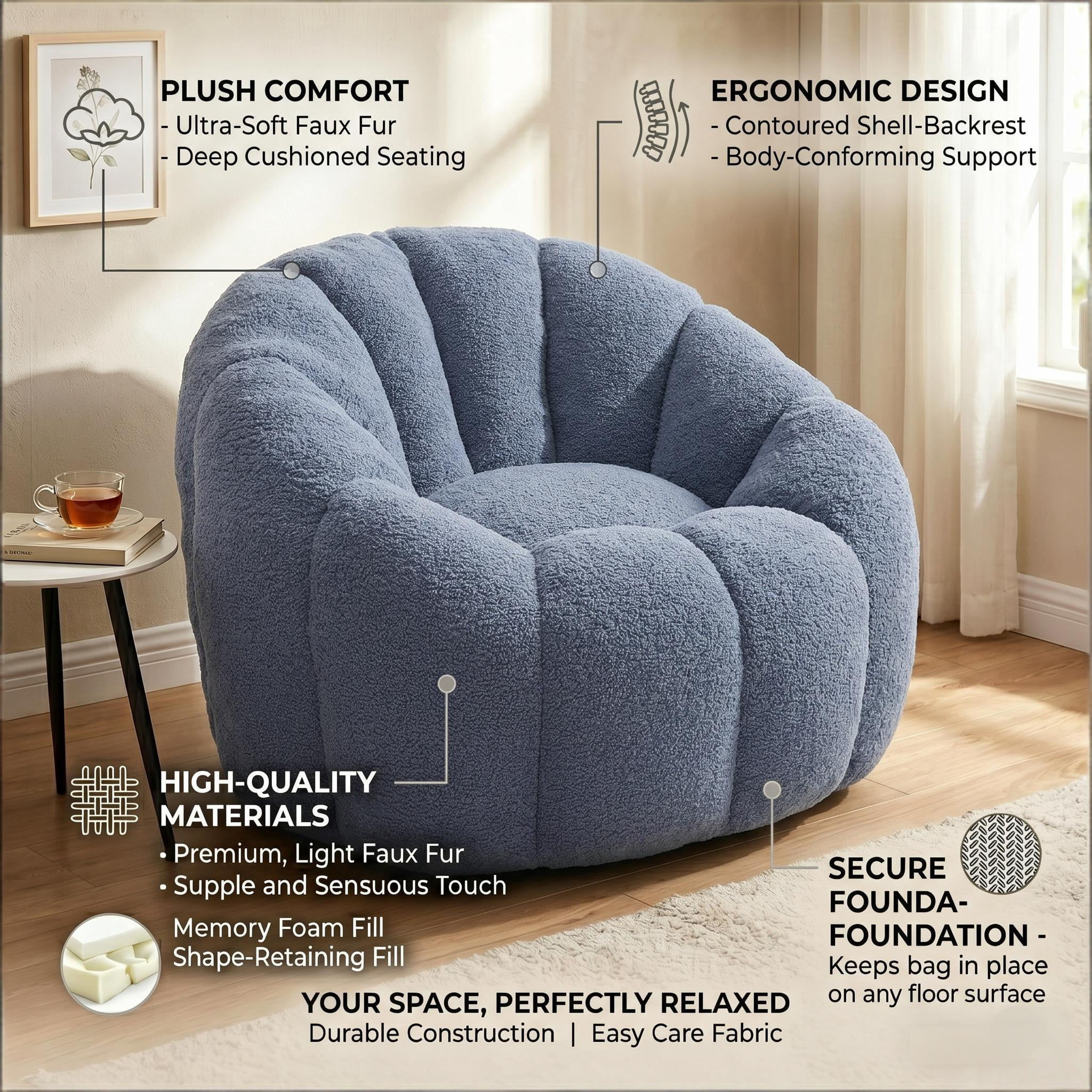 Howcool Bean Bag Sofa Chair with Armrests for Adults, High-Density Foam Lazy Sofa for Living Room Bedroom Reading